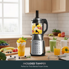 Stainless Steel Blender with Tamper, 59oz Countertop Food Processor, 1500W High Speed Adjustable P1-P9, Professional Heating Blender, Auto Clean