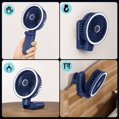 New 9000mAh 4-Speed Oscillating LED Desk Fan,Portable Stroller Fan/Foldable Hanging Clip Fans,Handheld Fans,Personal Rechargeable Small Fan for Home Travel Camping,11inch,Blue