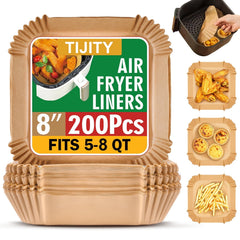 TIJITY Air Fryer Paper Liners 200 Count, 8 inch Heavy-Duty Parchment Paper Liners, Non-Stick Grease-Proof Baking Liners for 5-8 Qt Air Fryer Basket, Oven & Baking Pan