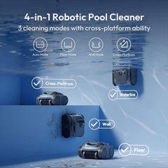 Bubot 700 Pool Cleaner Robot, Robotic Cordless Pool Vacuum w/Superior Suction, 210-Min Runtime Triple Motors, Smart Navigation, APP Control（grey）