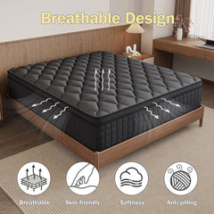 gunugu 12 inch King Hybrid Mattress in a Box, Cooling Gel Memory Foam Mattress with Individually Wrapped Pocket Coils, Medium Firm