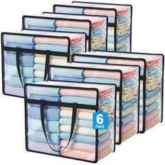 6 Pack Clear Clothes Storage Bags, Blanket Storage Bag with Zipper and Handle, Moving Bags for Bedding, Comforters, Clothing (40L)