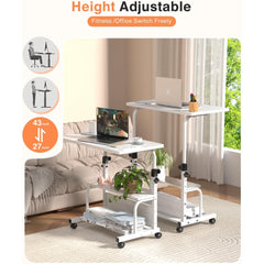 KLSMYHOKI Storage Portable Adjustable Height Desk, 32 Inch White Rolling Computer Desk for Home Office Small Study Spaces