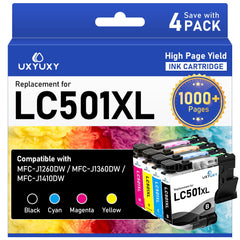 LC501XL Ink Cartridge Combo Pack for Brother LC501XL LC-501XL for MFC-J1260DW MFC-J1360DW MFC-J1410DW Printer (4-Pack)