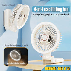 New 9000mAh 4-Speed Oscillating LED Desk Fan,Portable Stroller Fan/Foldable Hanging Clip Fans,Handheld Fans,Personal Rechargeable Small Fan for Home Travel Camping,11inch,Beige