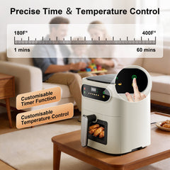Hicloud 7.5QT Air Fryer, 1600W Multifunction Airfryer with Visible Window, Adjustable Time＆Temperature, Nonstick, 85% Less Oil, 100Pcs Liner