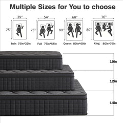 gunugu 10 inch Twin Hybrid Mattress in a Box, Cooling Gel Memory Foam Mattress with Individually Wrapped Pocket Coils, Medium Firm