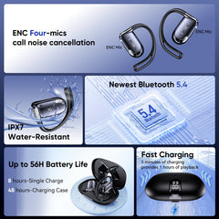 VEAT00L T26 Open Ear Earbuds, Bluetooth 5.4 Wireless Headphone,Lightweight,Air Conduction Earphones,Powerful Sound,ENC Mic Clear Call,Wireless Earbuds with Ear Hooks,IPX7,56H Playtime,Running,Workout