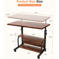 KLSMYHOKI Storage Portable Adjustable Height Desk, 32 Inch Rustic Rolling Computer Desk for Home Office Small Study Spaces
