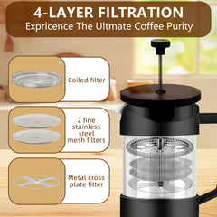 Acarner French Press Coffee Maker 34 oz, Heat Resistant Thick Borosilicate Glass French Presses with 4-Level Filtration, Ice Tea and Coffee Glass Pitcher