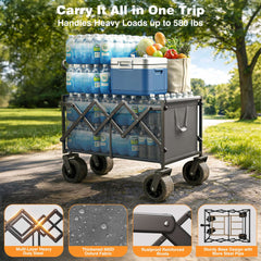580LBS Portable Foldable Wagon Cart, Collapsible Utility Heavy Duty Wagons Carts for Grocery Sports Garden Shopping Camping,Gray
