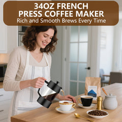 Acarner French Press Coffee Maker 34 oz, Heat Resistant Thick Borosilicate Glass French Presses with 4-Level Filtration, Ice Tea and Coffee Glass Pitcher